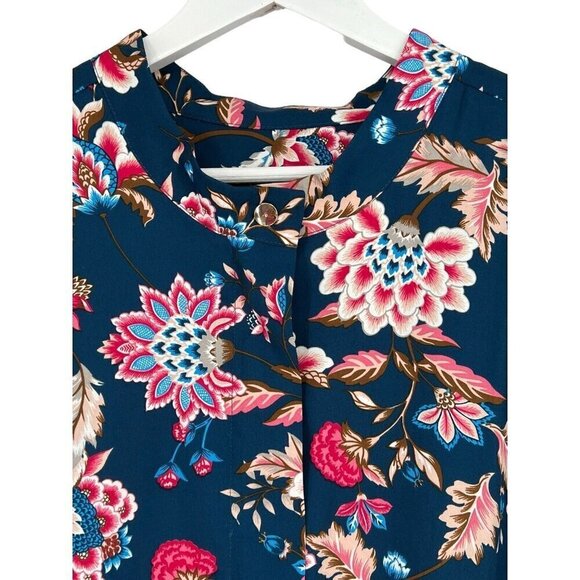 DG2 Diane Gilman Jacket Plus Size 2X Floral Teal Pink Full Zip L/S Pockets NWT - Picture 2 of 16